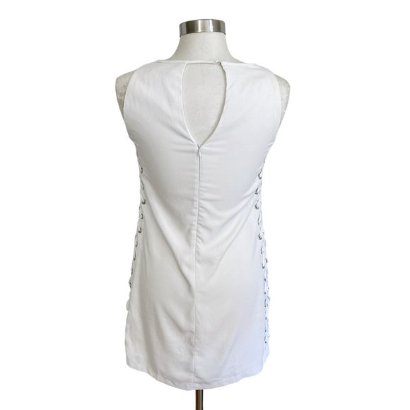 Cato SMALL Riviera White Side Lace Up Keyhole Neck Knee Length Sorority Dress - Picture 4 of 11